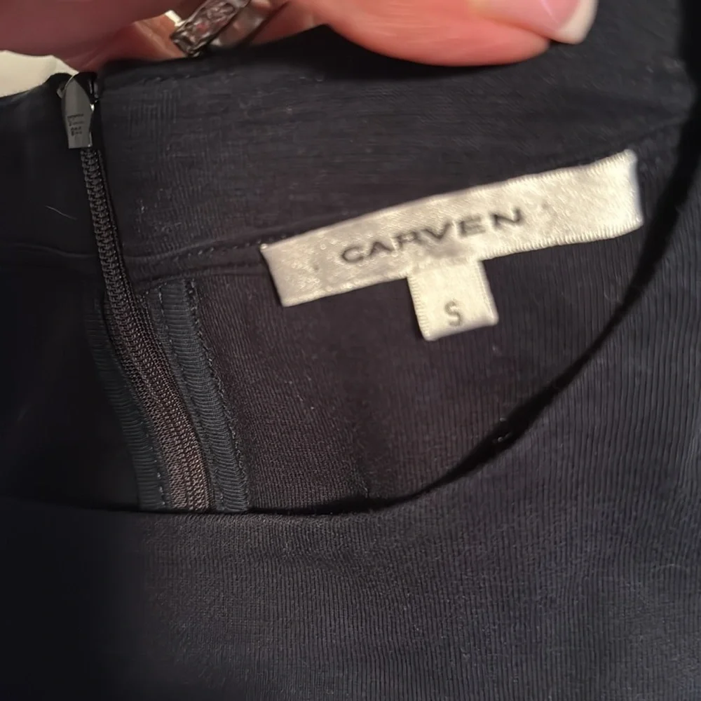 Carven Navy Dress with Pink Floral Accents-A Line-Pockets-Size S